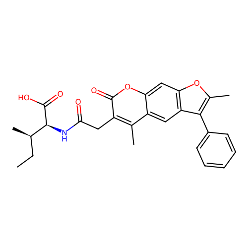 (2S,3R)-2-(2-(2,5-dimethyl-7-oxo-3-phenyl-7H-furo[3,2-g]chromen-6-yl)acetamido)-3-methylpentanoic acid structure