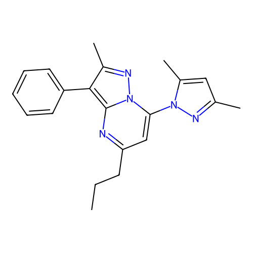 7-(3,5-dimethyl-1H-pyrazol-1-yl)-2-methyl-3-phenyl-5-propylpyrazolo[1,5-a]pyrimidine structure