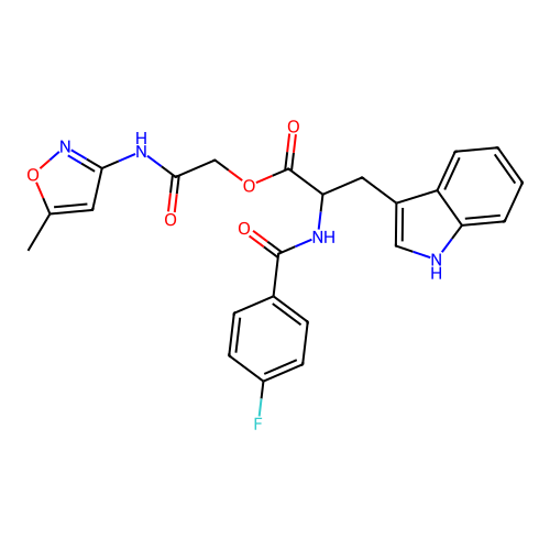 [(5-methyl-1,2-oxazol-3-yl)carbamoyl]methyl 2-[(4-fluorophenyl)formamido]-3-(1H-indol-3-yl)propanoate structure