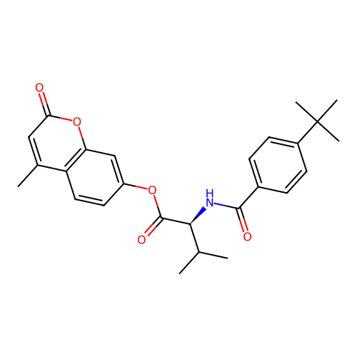 N-[4-(1,1-Dimethylethyl)benzoyl]-L-valine 4-methyl-2-oxo-2H-1-benzopyran-7-yl ester structure
