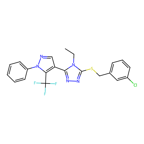 3-chlorobenzyl 4-ethyl-5-[1-phenyl-5-(trifluoromethyl)-1H-pyrazol-4-yl]-4H-1,2,4-triazol-3-yl sulfide structure