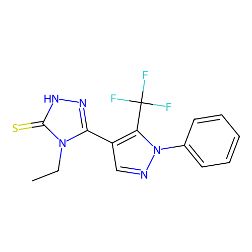 4-ethyl-5-[1-phenyl-5-(trifluoromethyl)-1H-pyrazol-4-yl]-4H-1,2,4-triazole-3-thiol structure