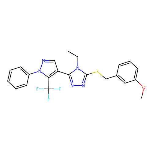 4-ethyl-3-[(3-methoxybenzyl)sulfanyl]-5-[1-phenyl-5-(trifluoromethyl)-1H-pyrazol-4-yl]-4H-1,2,4-triazole structure