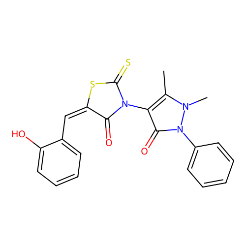 (5E)-3-(1,5-dimethyl-3-oxo-2-phenylpyrazol-4-yl)-5-[(2-hydroxyphenyl)methylidene]-2-sulfanylidene-1,3-thiazolidin-4-one structure