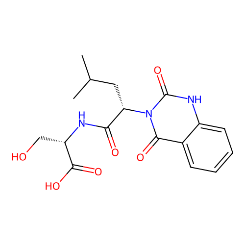 (S)-2-((S)-2-(2,4-dioxo-1,2-dihydroquinazolin-3(4H)-yl)-4-methylpentanamido)-3-hydroxypropanoic acid structure