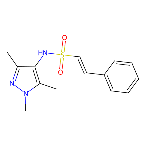 (E)-2-phenyl-N-(1,3,5-trimethylpyrazol-4-yl)ethenesulfonamide structure