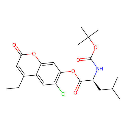 (6-chloro-4-ethyl-2-oxochromen-7-yl) (2S)-4-methyl-2-[(2-methylpropan-2-yl)oxycarbonylamino]pentanoate structure