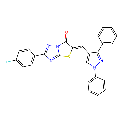 (5Z)-5-[(1,3-diphenyl-1H-pyrazol-4-yl)methylene]-2-(4-fluorophenyl)[1,3]thiazolo[3,2-b][1,2,4]triazol-6(5H)-one structure