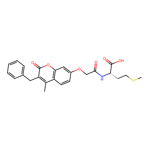 N-{[(3-benzyl-4-methyl-2-oxo-2H-chromen-7-yl)oxy]acetyl}-L-methionine structure