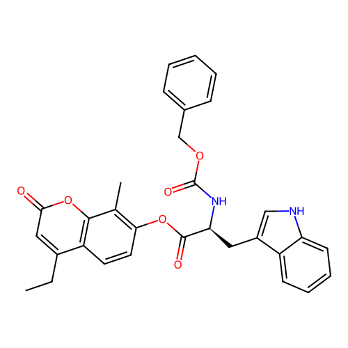 (S)-4-ethyl-8-methyl-2-oxo-2H-chromen-7-yl 2-(((benzyloxy)carbonyl)amino)-3-(1H-indol-3-yl)propanoate structure