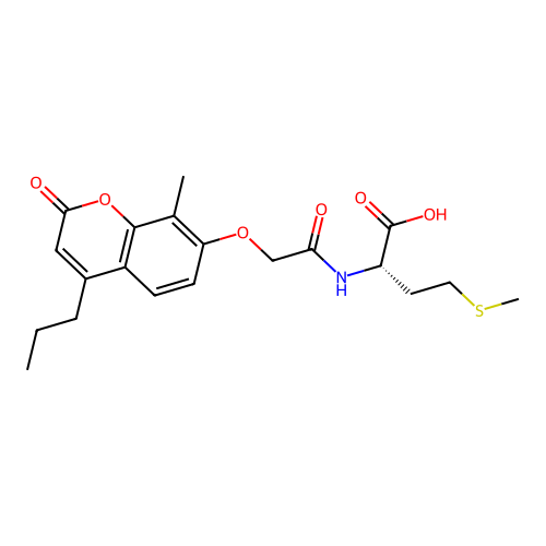 N-{[(8-methyl-2-oxo-4-propyl-2H-chromen-7-yl)oxy]acetyl}-L-methionine structure