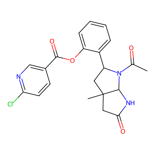 [2-(1-acetyl-3a-methyl-5-oxo-3,4,6,6a-tetrahydro-2H-pyrrolo[2,3-b]pyrrol-2-yl)phenyl] 6-chloropyridine-3-carboxylate structure