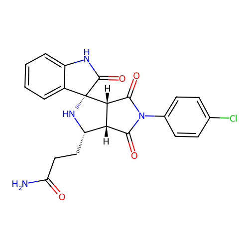 3-((1'R,3'S,3a'S,6a'R)-5'-(4-chlorophenyl)-2,4',6'-trioxo-3',3a',4',5',6',6a'-hexahydro-2'H-spiro[indoline-3,1'-pyrrolo[3,4-c]pyrrol]-3'-yl)propanamide structure