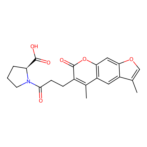 1-[3-(3,5-dimethyl-7-oxo-7H-furo[3,2-g]chromen-6-yl)propanoyl]-L-proline structure
