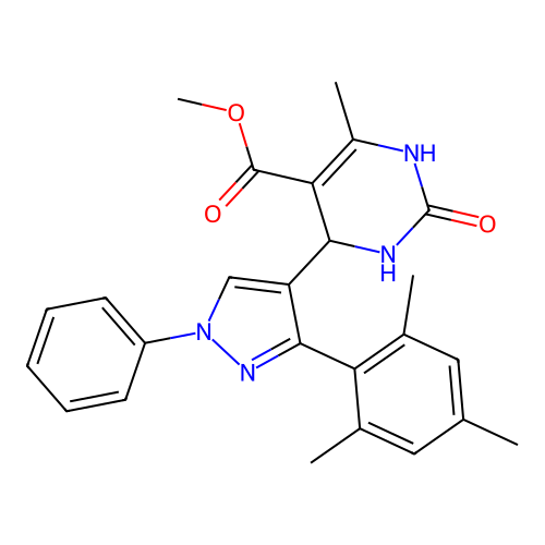 methyl 6-methyl-2-oxo-4-[1-phenyl-3-(2,4,6-trimethylphenyl)-1H-pyrazol-4-yl]-1,2,3,4-tetrahydropyrimidine-5-carboxylate structure