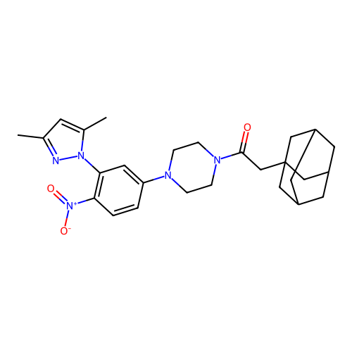 2-(1-adamantyl)-1-[4-[3-(3,5-dimethylpyrazol-1-yl)-4-nitrophenyl]piperazin-1-yl]ethanone structure