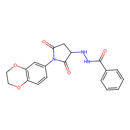 N'-[1-(2,3-dihydro-1,4-benzodioxin-6-yl)-2,5-dioxopyrrolidin-3-yl]benzohydrazide structure