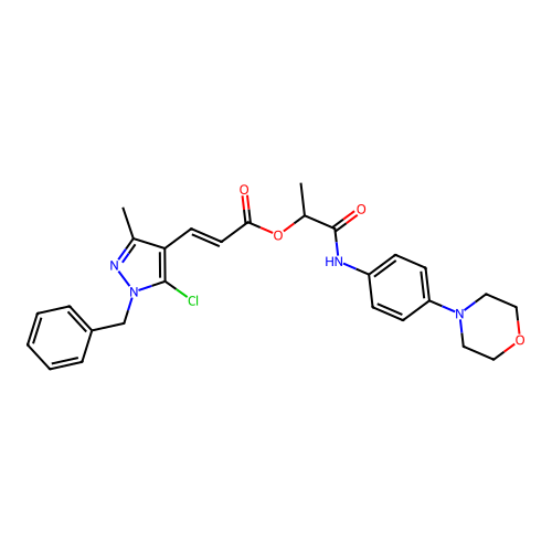 1-Methyl-2-[[4-(4-morpholinyl)phenyl]amino]-2-oxoethyl (2E)-3-[5-chloro-3-methyl-1-(phenylmethyl)-1H-pyrazol-4-yl]-2-propenoate structure