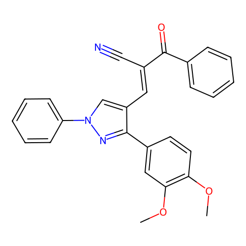 (2E)-2-Benzoyl-3-[3-(3,4-dimethoxyphenyl)-1-phenyl-1H-pyrazol-4-yl]prop-2-enenitrile structure