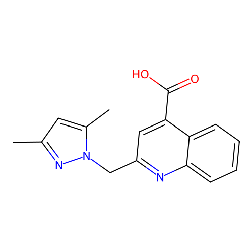 2-((3,5-Dimethyl-1H-pyrazol-1-yl)methyl)-4-quinolinecarboxylic acid structure