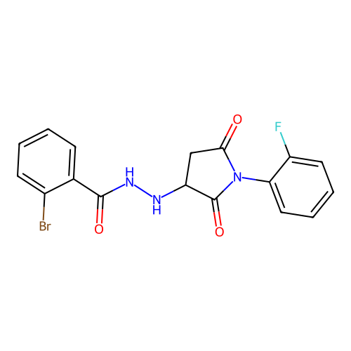 2-bromo-N'-[1-(2-fluorophenyl)-2,5-dioxopyrrolidin-3-yl]benzohydrazide structure