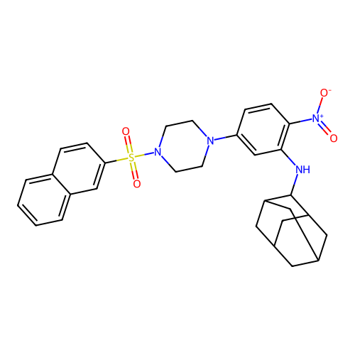 N-[5-(4-naphthalen-2-ylsulfonylpiperazin-1-yl)-2-nitro-phenyl]adamantan-2-amine structure