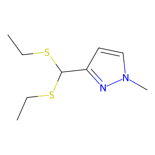 ethyl (ethylsulfanyl)(1-methyl-1H-pyrazol-3-yl)methyl sulfide structure