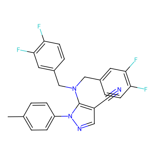5-[bis(3,4-difluorobenzyl)amino]-1-(4-methylphenyl)-1H-pyrazole-4-carbonitrile structure
