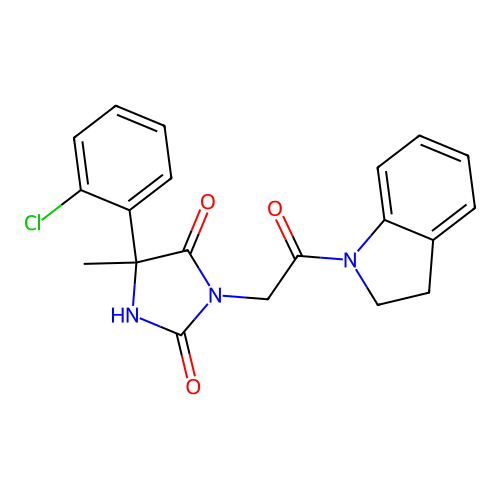 5-(2-chlorophenyl)-3-[2-(2,3-dihydroindol-1-yl)-2-oxoethyl]-5-methylimidazolidine-2,4-dione structure