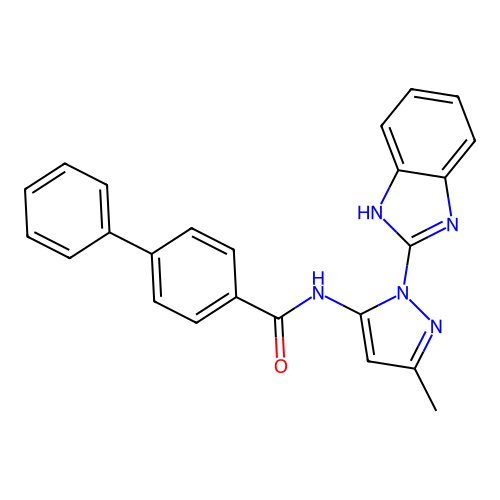 Biphenyl-4-carboxylic acid [2-(1H-benzoimidazol-2-yl)-5-methyl-2H-pyrazol-3-yl]-amide structure