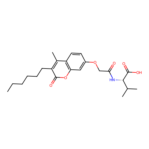 N-{[(3-hexyl-4-methyl-2-oxo-2H-chromen-7-yl)oxy]acetyl}-L-valine structure