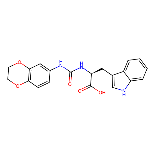N-(2,3-dihydro-1,4-benzodioxin-6-ylcarbamoyl)-L-tryptophan structure