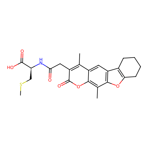 (2R)-2-[[2-(4,11-dimethyl-2-oxo-6,7,8,9-tetrahydro-[1]benzofuro[3,2-g]chromen-3-yl)acetyl]amino]-3-methylsulfanylpropanoic acid structure