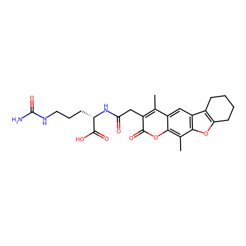 (2S)-5-(carbamoylamino)-2-[[2-(4,11-dimethyl-2-oxo-6,7,8,9-tetrahydro-[1]benzofuro[3,2-g]chromen-3-yl)acetyl]amino]pentanoic acid structure