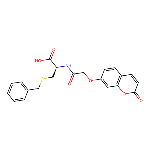 (R)-3-(benzylthio)-2-(2-((2-oxo-2H-chromen-7-yl)oxy)acetamido)propanoic acid structure