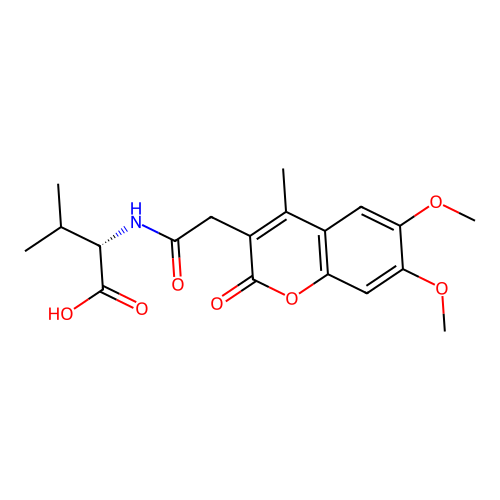 (S)-2-(2-(6,7-dimethoxy-4-methyl-2-oxo-2H-chromen-3-yl)acetamido)-3-methylbutanoic acid structure