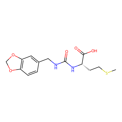 N-[(1,3-benzodioxol-5-ylmethyl)carbamoyl]-L-methionine structure