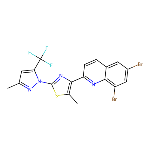 6,8-dibromo-2-{5-methyl-2-[3-methyl-5-(trifluoromethyl)-1H-pyrazol-1-yl]-1,3-thiazol-4-yl}quinoline structure