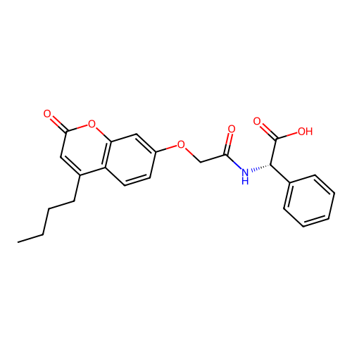 (2S)-({[(4-butyl-2-oxo-2H-chromen-7-yl)oxy]acetyl}amino)(phenyl)ethanoic acid structure
