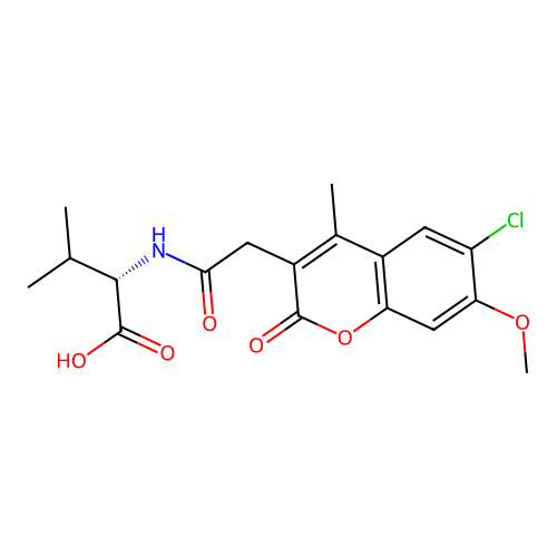 N-[(6-chloro-7-methoxy-4-methyl-2-oxo-2H-chromen-3-yl)acetyl]-L-valine structure