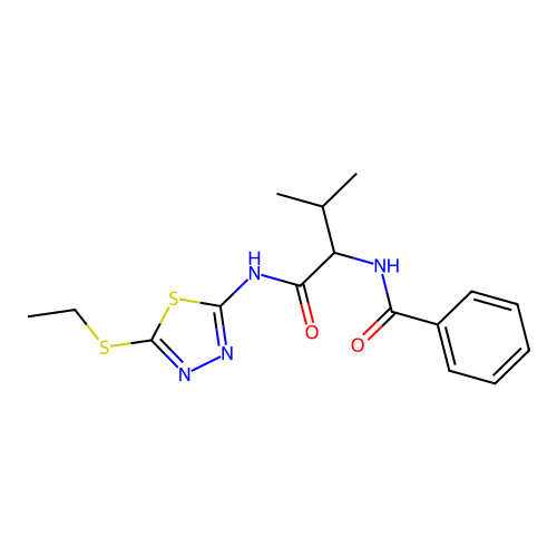 N-[1-[(5-ethylsulfanyl-1,3,4-thiadiazol-2-yl)amino]-3-methyl-1-oxobutan-2-yl]benzamide structure