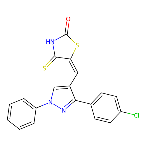5-{[3-(4-chlorophenyl)-1-phenylpyrazol-4-yl]methylene}-4-thioxo-1,3-thiazolidi n-2-one structure