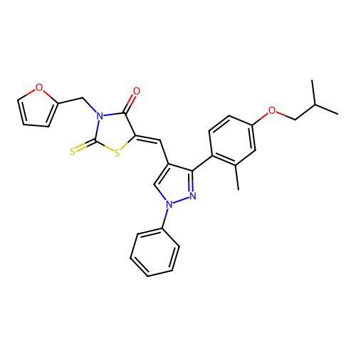 (5Z)-3-(furan-2-ylmethyl)-5-({3-[2-methyl-4-(2-methylpropoxy)phenyl]-1-phenyl-1H-pyrazol-4-yl}methylidene)-2-thioxo-1,3-thiazolidin-4-one structure
