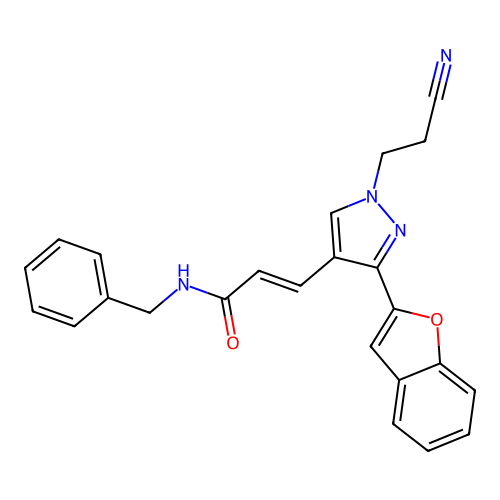 (E)-3-(3-(benzofuran-2-yl)-1-(2-cyanoethyl)-1H-pyrazol-4-yl)-N-benzylacrylamide structure