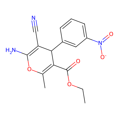 ethyl 6-amino-5-cyano-2-methyl-4-(3-nitrophenyl)-4H-pyran-3-carboxylate structure