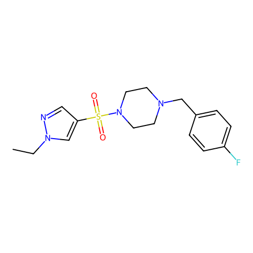 1-(1-Ethylpyrazol-4-yl)sulfonyl-4-[(4-fluorophenyl)methyl]piperazine structure