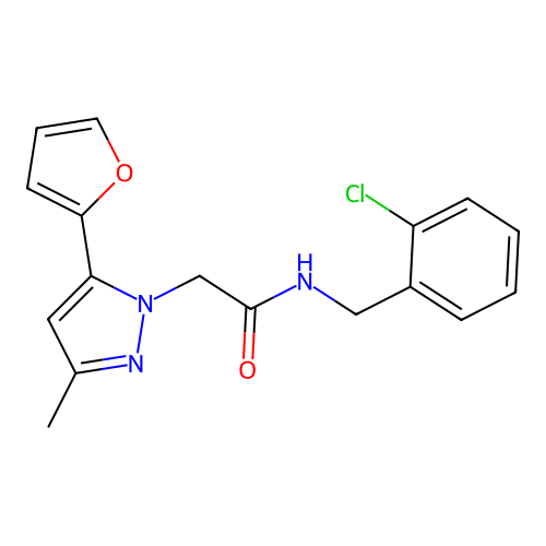 N-(2-chlorobenzyl)-2-[5-(2-furyl)-3-methyl-1H-pyrazol-1-yl]acetamide structure