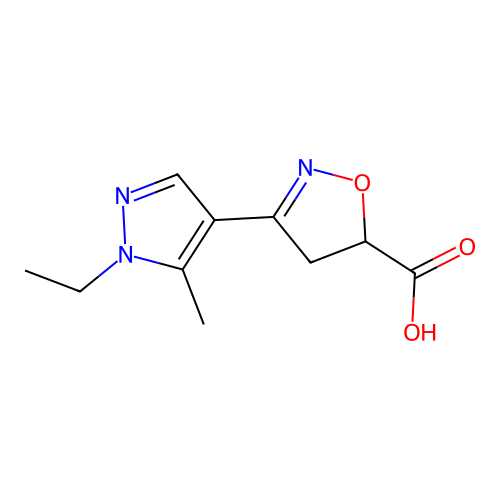 3-(1-Ethyl-5-methyl-1H-pyrazol-4-yl)-4,5-dihydro-1,2-oxazole-5-carboxylic acid structure