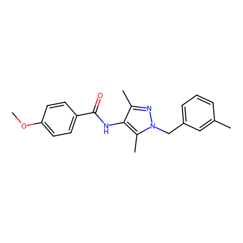 N-[3,5-dimethyl-1-[(3-methylphenyl)methyl]pyrazol-4-yl]-4-methoxybenzamide structure