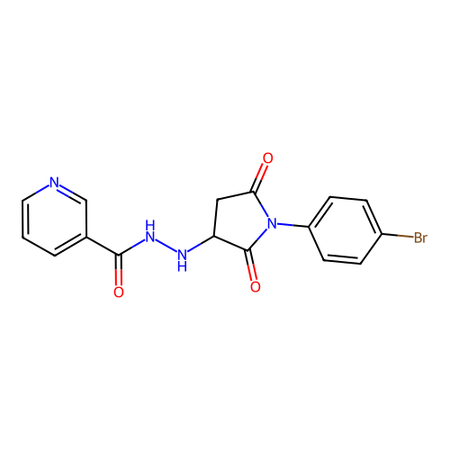 N'-[1-(4-bromophenyl)-2,5-dioxopyrrolidin-3-yl]pyridine-3-carbohydrazide structure